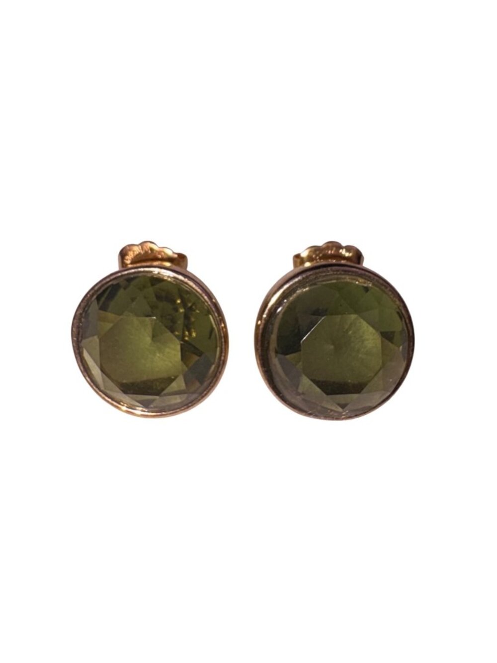 Ralph Lauren Womens Gold Tone Oval Green Crystal Stud Earrings
